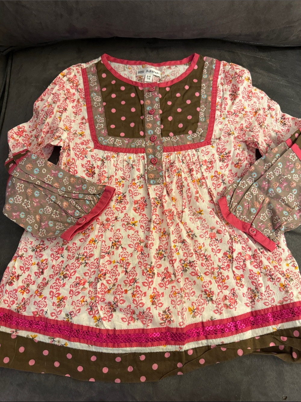 Marks & Spencer Girls Floral Pink Brown Peasant Top